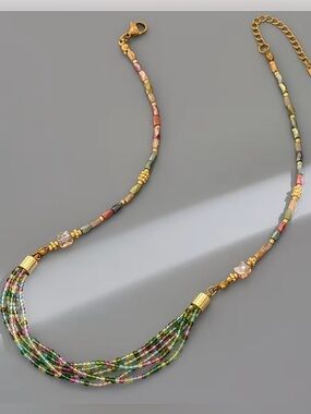 Gold Plated Multi-Strand Multicoloured Beaded Necklace. New.